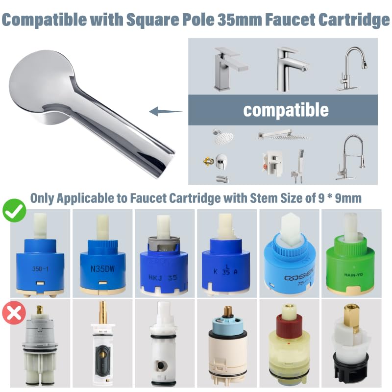 Faucet Handle,Single Faucet Handle Replacement,Compatible with 35mm Faucet Cartridge(Cartridge Stem 9 * 9mm),for Single Handle Bathroom and Kitchen Faucet Shower Handle-Silver-3