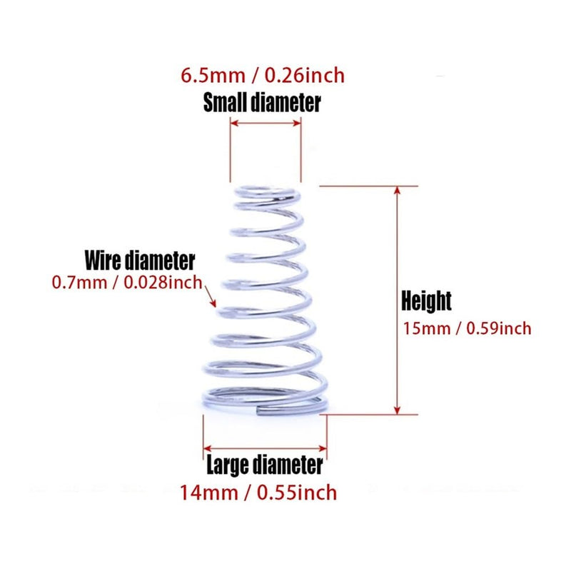 20pcs 304 Stainless Steel Taper Spring, Conical Cone Compression Spring, Tower Pressure Spring Wire Dia 0.3-0.8mm Height5~30mm ( Size : 0.7x6.5-14x15mm )