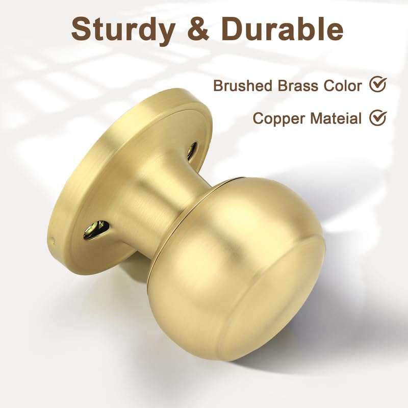 Probrico Brushed Brass Dummy Door Knobs Interior, Gold Dummy Door Handles, Half Dummy Door Knobs for Closet/Hall, 4 Pack