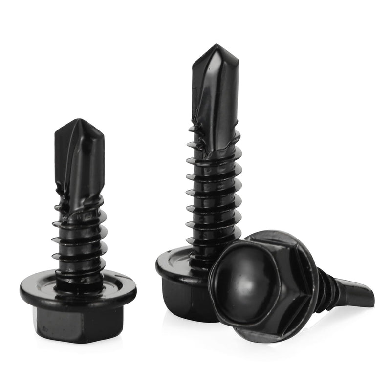 #8 x 1 Hex Washer Head Self Drilling Screws Black Finish, 410 Stainless Steel, 50 PCS #8 x 1"