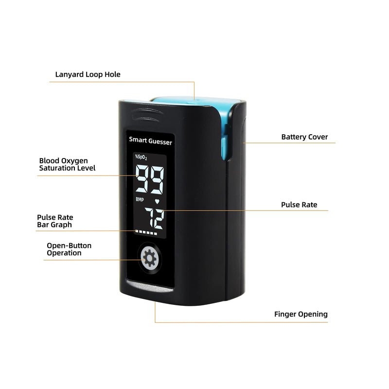 Pulse Oximeter Fingertip Blood Oxygen Saturation Monitor, Heart Rate/Spo2 Oximeter with LCD Screen, AAA Batteries, Lanyard And Protection Bag, Black