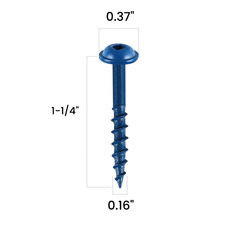 Pocket Hole Screws 1 1/4 Inch, 150Pcs, Anti-Rust Blue Coated Pocket Screws #8 x 1-1/4", Exterior Wood Screws, Coarse Thread, Washer Head Square Drive, Self-Tapping Tip, with Drive Bit #8 x 1-1/4" 150
