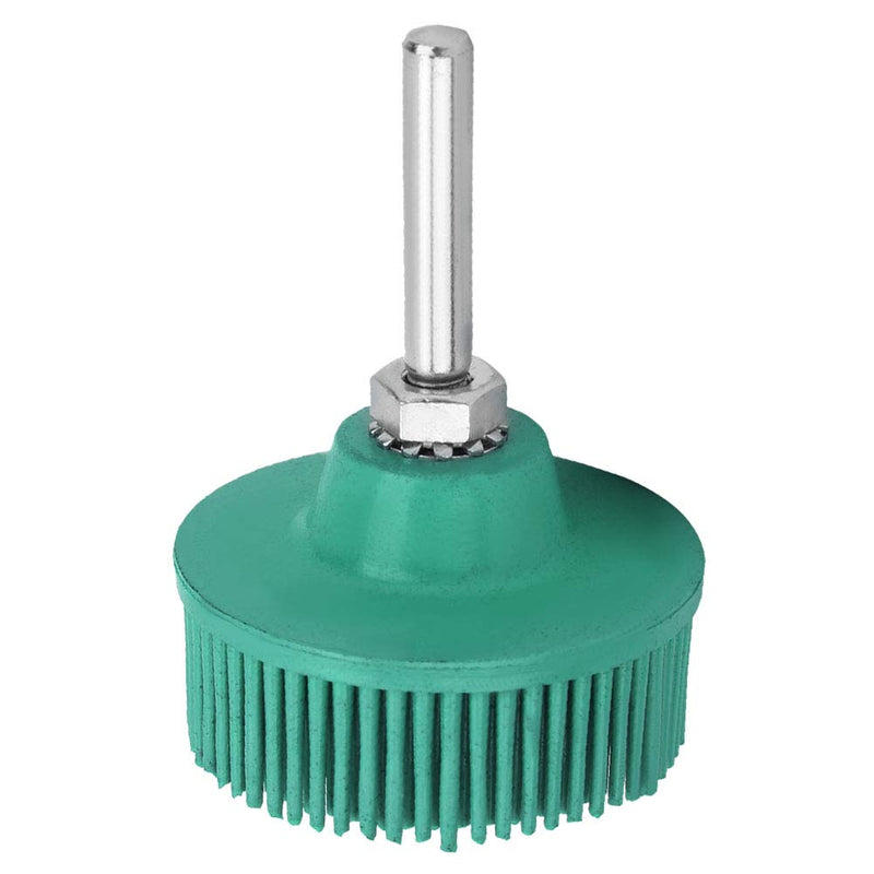 2 Inch Bristle Disc, 1/4 Inch Shank 120# 80# 50# Grit Bristle Polishing Brush Bristle Disc Emery Rubber Abrasive Brush Polishing Grinding Wheel for Burr Removal (Green 50#) Green
