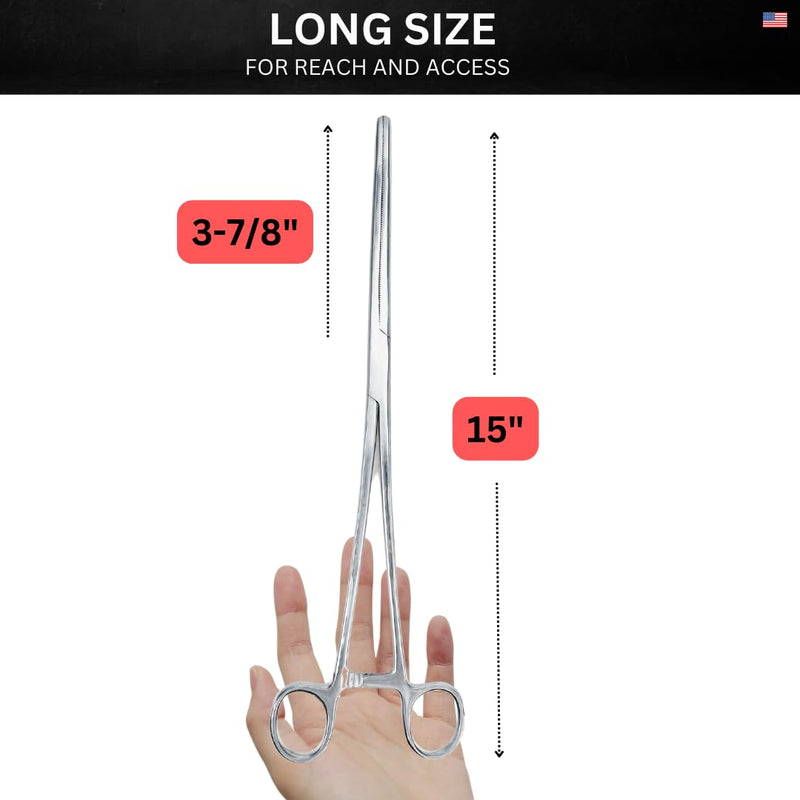 ADROIT 15" Straight Extra Long Hemostat Forceps | Stainless Steel Design | Extra Long with Small Teeth On Jaws | Locking Mechanism Built in | Great for Sewing, Fishing, Jewelry Making, Multi-Use 15"