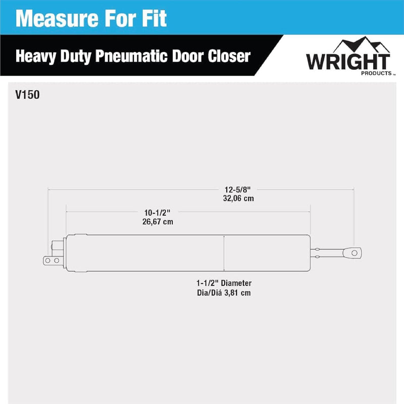 Wright Products Heavy-Duty Pneumatic Storm Door Closer – Durable, Adjustable, Quiet-Closing with Hold-Open Feature (Transitional, Aluminum) Transitional