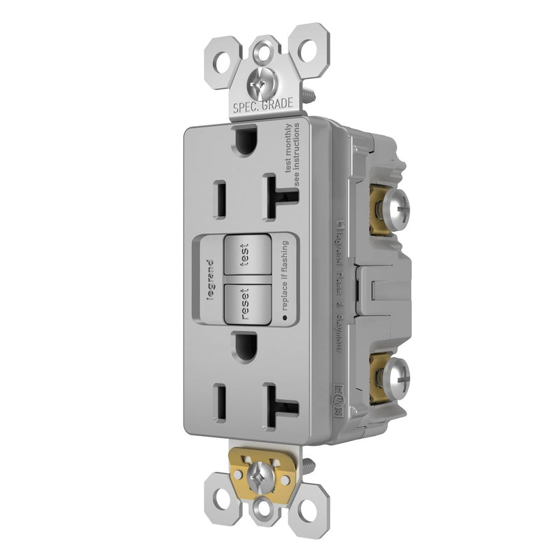 Legrand Radiant 2097GRYCCD12 20 Amp GFCI Self Test Decorator Duplex Outlet, Gray with Screwless Wall Plate (1 Count) 1 Pack With Wall Plate