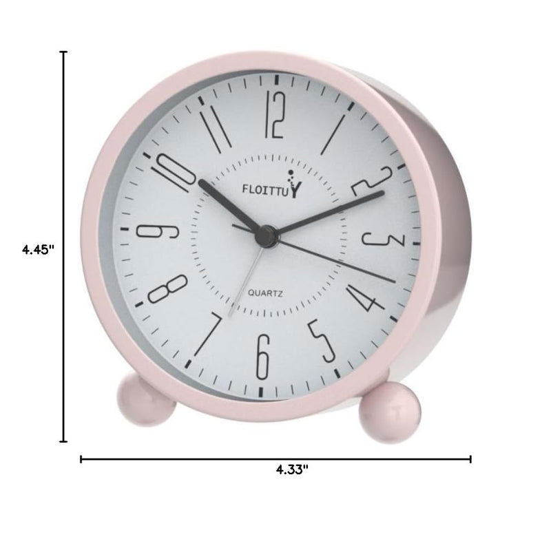Super Silent Metal Alarm Clock,Beep Wake Round Alarm Clock with Night Light,Battery Operated,Easy Set,Simple & Retro for Desk, Bedroom and Home Decoration(Pink) Pink
