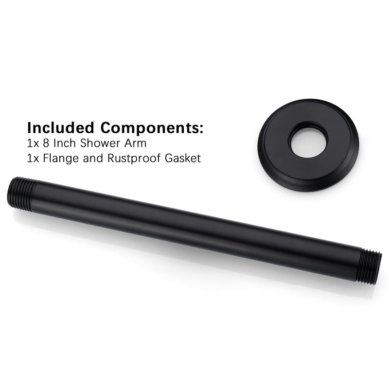 8 Inch Shower Arm and Flange Matte Black, Ceiling Mounted Shower Arm for Rain Shower Head