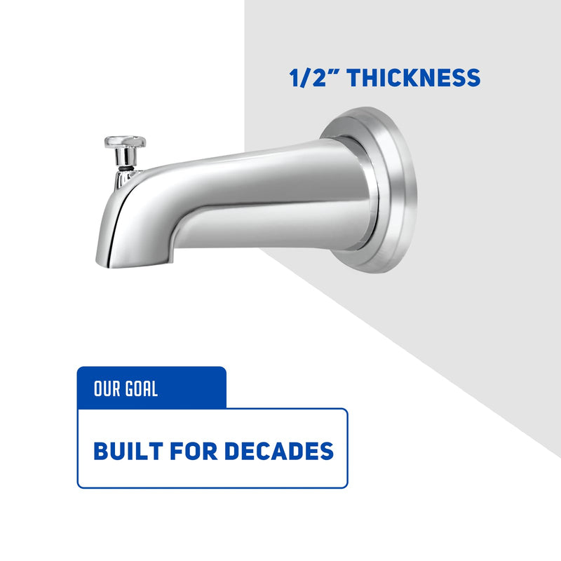1/2" Thick Spacer for Tub Spout, Flange Trim Ring for Bath Faucet, Eschutcheon Cover Plate for Spigot with Split PVC Blocking Water, Shower Pipe Remodeling Sealer (304SUS-Chrome)