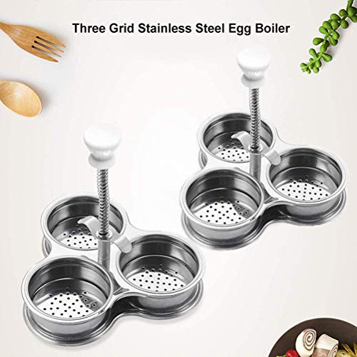 JTLB Stainless Steel Egg Poachers 3 Grids Non Stick Egg Cups for Quick Cooking and Breakfast Tool (Silver) Silver