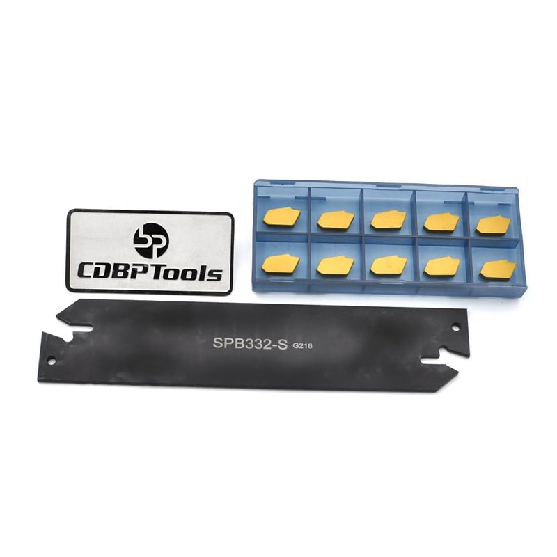 SPB332-S/SPB32-3 Parting Blade with 10 pcs GTN-3 Carbide Inserts Parting Grooving Cut-Off Tool Set, Slotted Tool SPB3-32 Set