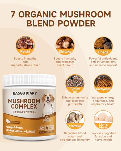 Dog Tear Stain Remover Supplement for Eye Health & White Fur Care - Mushroom for Dogs - with Turkey Tail Mushroom for Dogs, Lion’s Mane, Shiitake
