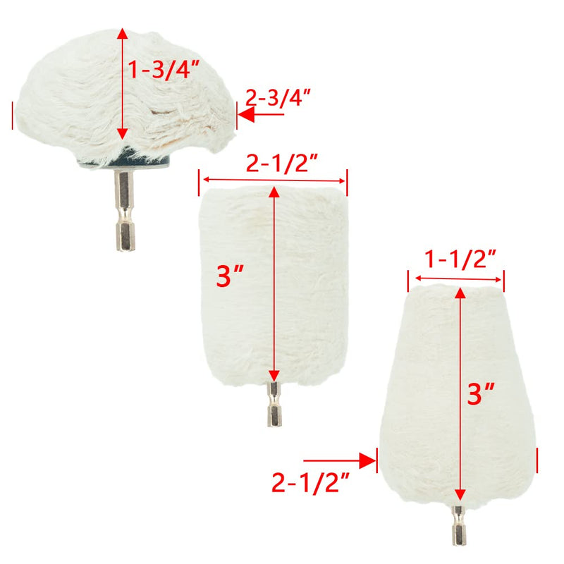 Aluminum Polishing Wheel for Drill Chrome Rim Manifold Polishing Kit 3" x 1/4" Hex Shank Cone/Mushroom/Column - 3pcs (3)