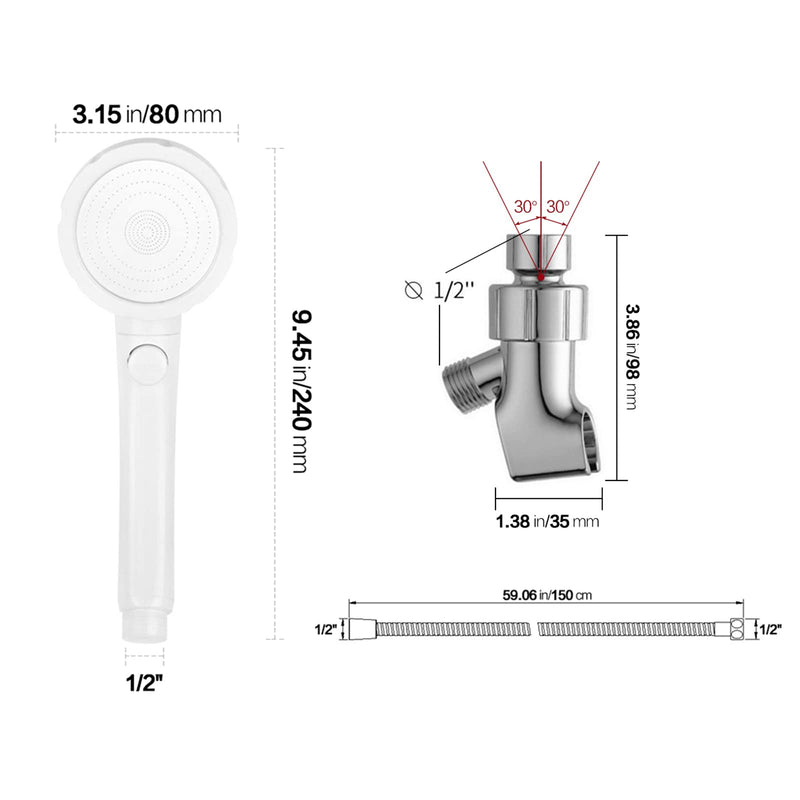 KAIYING High Pressure Handheld Shower Head with ON/OFF Pause Switch, 3 Spray Modes Shower Wand with Shut Off Button, Removable Camper Shower Head with Hose and Adjustable Angle Bracket (White) White