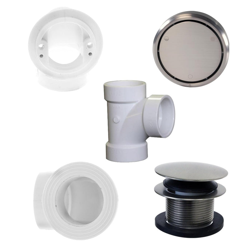 Westbrass Deep Soak Closing Overflow Plumber's Pack with Sch. 40 PVC Elbows and Tee, with an ADA aprroved Tip-Toe Drain, Satin Nickel, D593CHPM-07