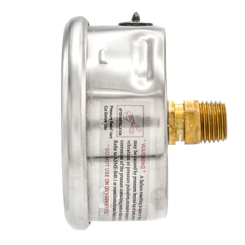 Liquid Filled Center Back Mount Pressure Gauge with 2.5" Dial, 0-500 PSI, 1/4" Male NPT Connection, Stainless Steel CASE and Bezel (1)