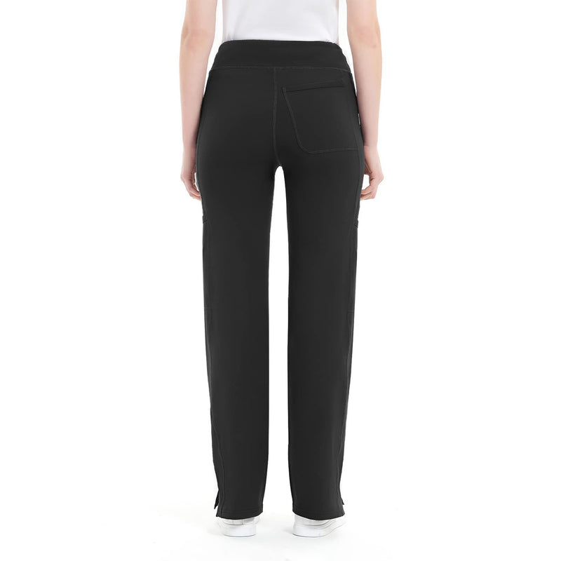QBK Yoga Scrub Pants Women Mid Rise Yoga Work Pants- Five Pocket Cargo Scrub Pant Regular Medium Black