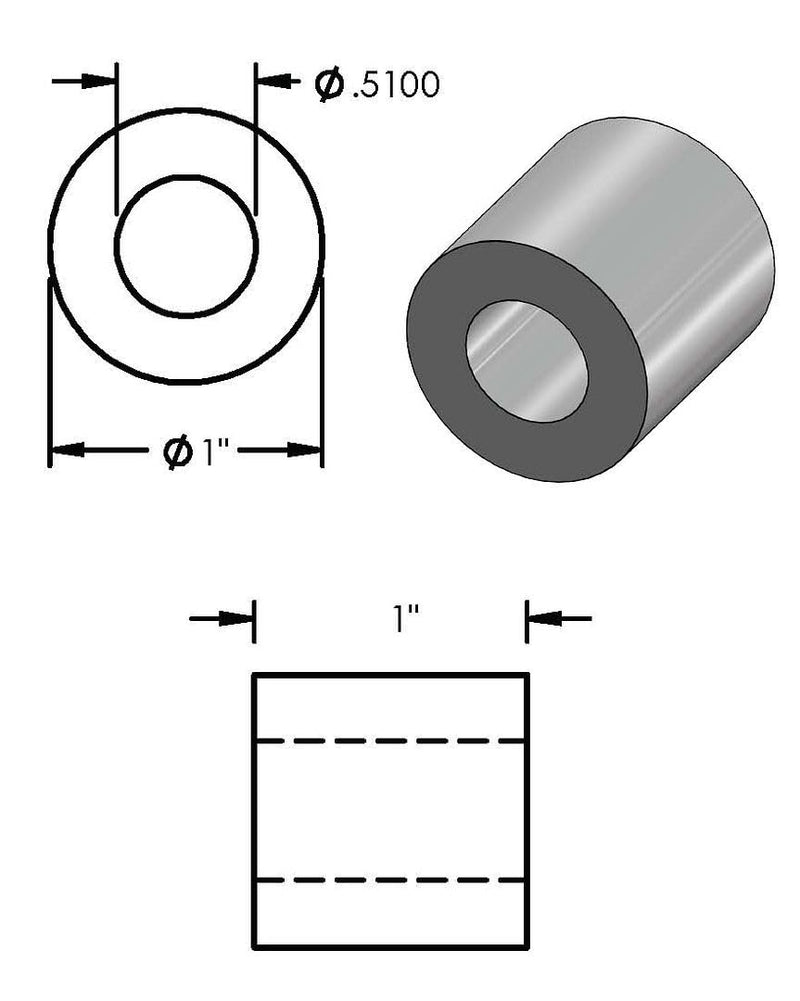 Aluminum Spacer 1" OD x 1/2" ID x Choose Your Length, Round Spacer Unthreaded Standoff Bushing Plain Finish, Fits Screws Bolts 1/2" or M12 by Metal Spacers Online (1" Length, 5 Pack) 1" Length