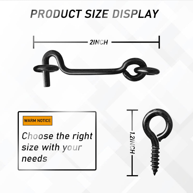 Sdstone Cabin Hook and Eye Latch Gate Door Swivel Window Latch Hook with Mounting Screws,Carbon Steel Door Hook Latch(2 inch, 5PCS) 2 Inch Black