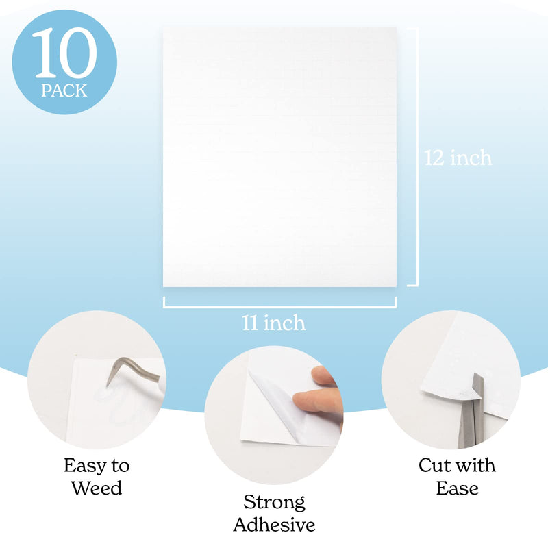 Frosted Vinyl for Glass [12in x 11in] Compatible with Cricut, Silhouette and More. Permanent Adhesive White Translucent Etched Glass Vinyl [Pack of 10]