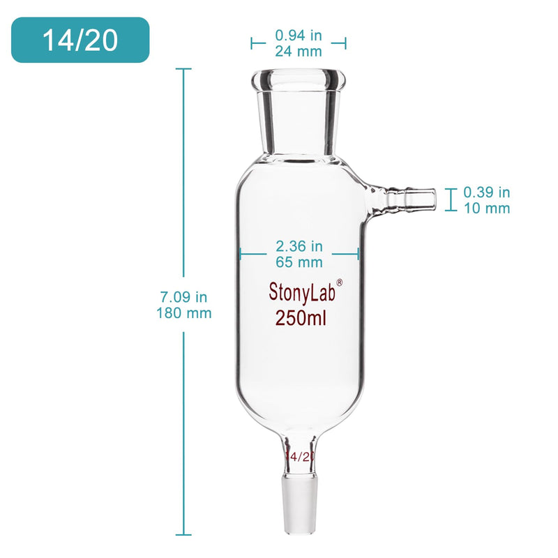 stonylab Vacuum Filtration Adapter, Borosilicate Glass Adapter with 14/20 Standard Taper Inner Lower Joint, Pluro Stopper Size #5, 250 ml 14/20 Joint