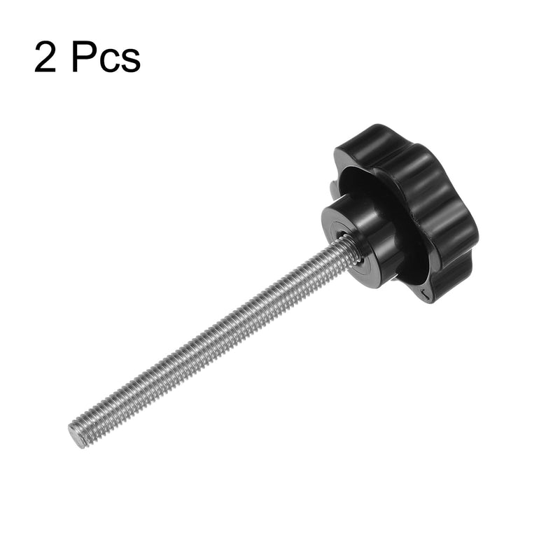HARFINGTON 2pcs Star Knobs M8 x 100mm 304 Stainless Steel Threaded Stud 46mm Plastic 6-Star Head Hand Tightening Thumb Screw Clamping Jig Knob Handle, Black M8 x 100mm x 46mm