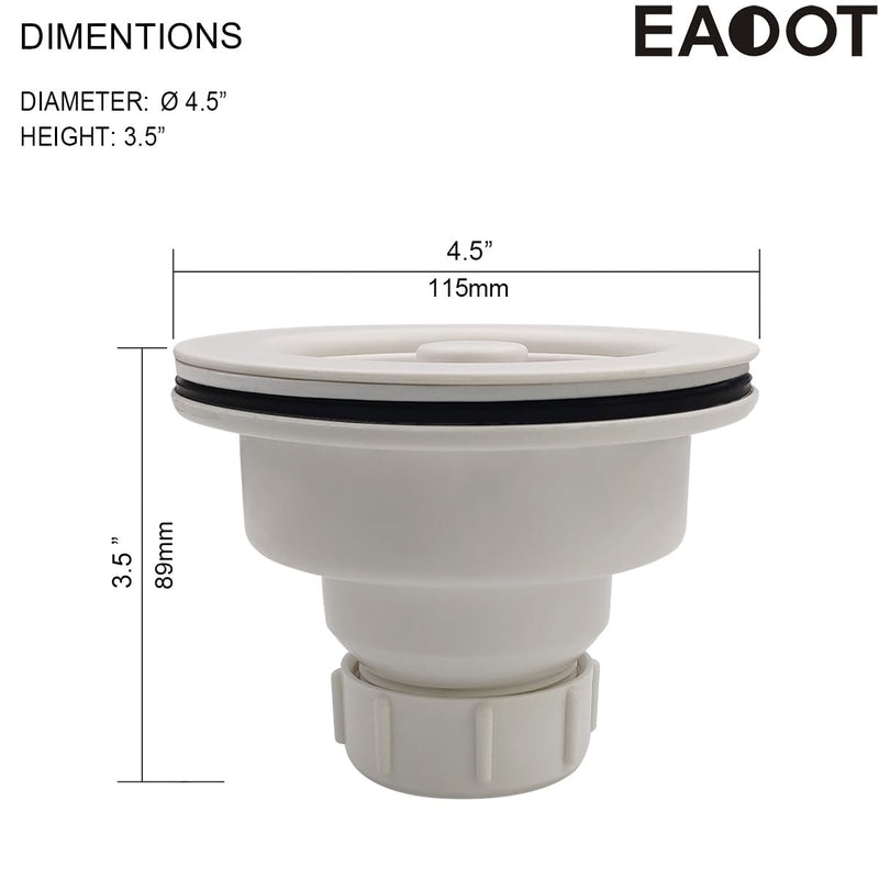 3-1/2 Inch Polymer White Sink Drain Assembly with Basket Strainer and Stopper for Quartz, Granite or Fireclay Kitchen Sinks, with 2 Removable Basket Strainers White-2 Strainers