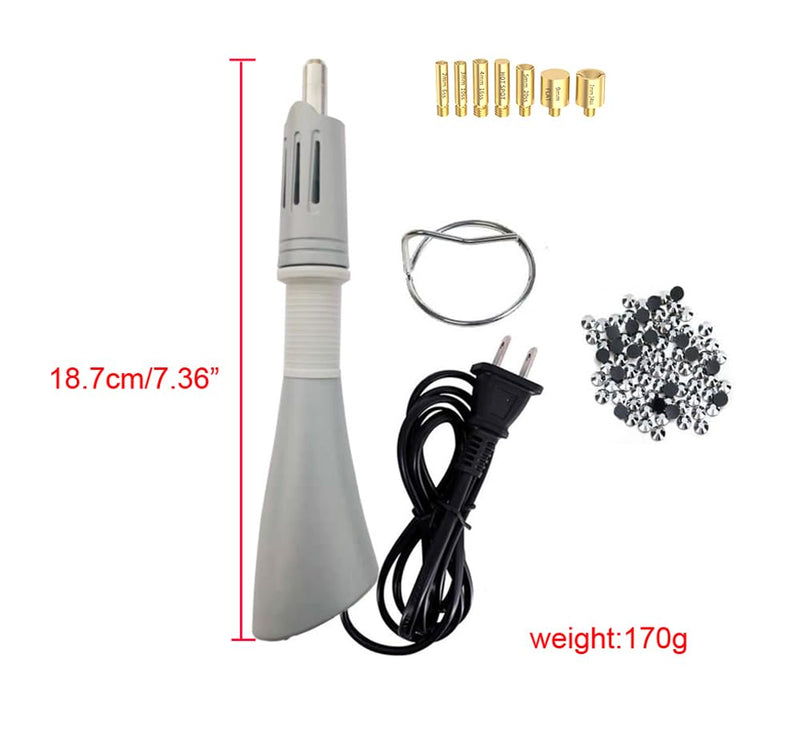 Hotfix Rhinestone Applicator Kit wiht Rhinestones,Professional Iron-on Setter Tool,7-in-1 Hot Fix Wand Crystal Gem Rhinestone Hot fix Kit Tool (Gray) Gray