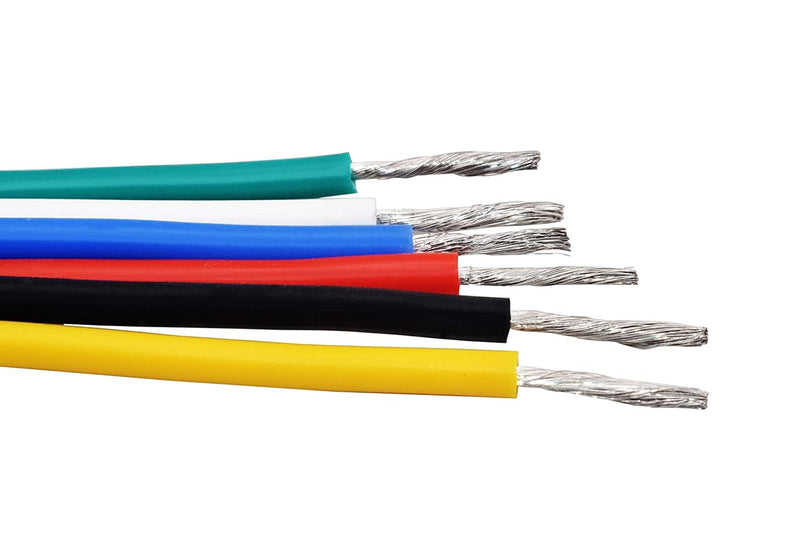 22 AWG Stranded Wire Kit – Silicone Coated Copper Wires 22 Gauge Pre-Tinned 23ft/7m Each Spool, 6 Colors (Black, Red, Yellow, Green, Blue, White), Electrical Jumper Wire Hook Up Wire Kit from Plusivo 6 colors each 23ft/7m