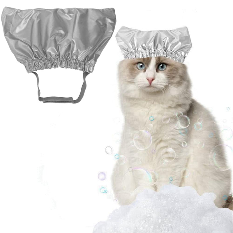 Pet Shower Cap - Waterproof Reusable Bath Ear Covers with Adjustable Strap Prevent Water in Ears Elastic Headgear for Cat Dog Kitten Puppy (S (10.2''-13.4''), Silver) S (10.2''-13.4'')