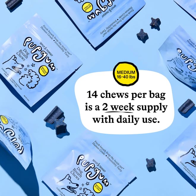 Spot & Tango PupGum Dog Dental Chews for Fresh Breath & Clean Teeth – Clinically Proven Ingredients – Human-Grade, Vet-Developed Daily Dental Treats for Dogs 16-40lbs – 14 Chews – Made in USA Medium (16-40lbs)