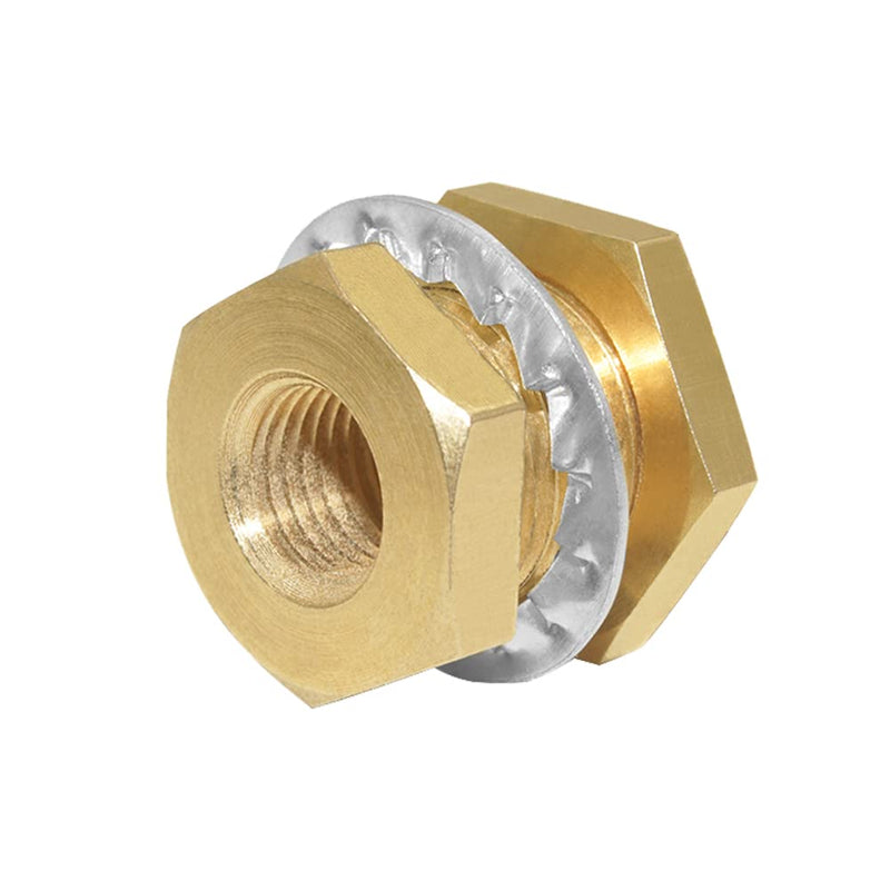 Joywayus 1/4" NPT Female 1/2" Male Brass Bulkhead Fitting Bulk Head Bulkhead Tank Fitting Coupler(Pack of 2) 1/4"NPT x 1/2" - 2PCS