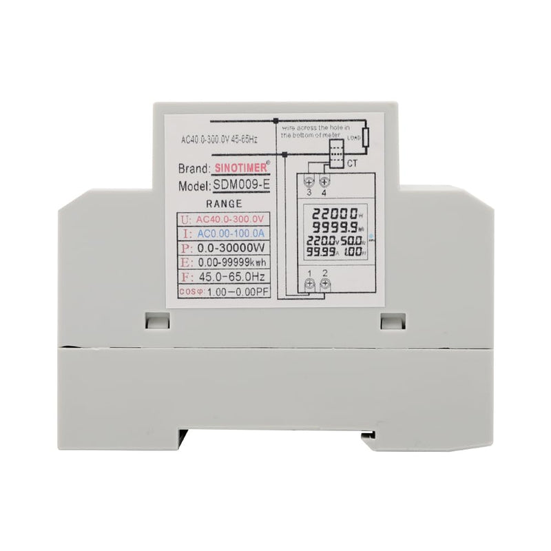 6 in 1 Single Phase Energy Meter Din Rail Electricity Usage Monitor AC 40-300V 100A Voltmeter Ammeter Watt kWh Frequency Power Meter External CT 110V