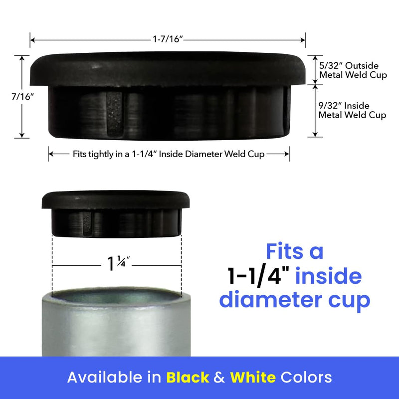 Premium Heavy-Duty Wrought Iron Chair Glides – Fits 1-1/4" Inside Diameter, Round Plastic Chair Leg Floor Protectors for Patio Furniture, Pack of 16, Black
