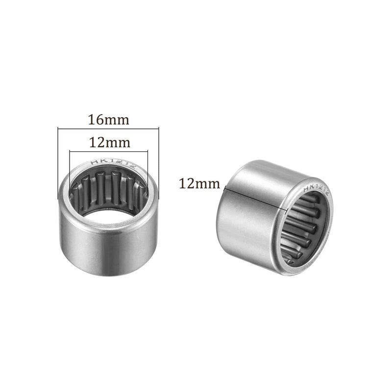 2pcs HK1212 Needle Roller Bearings - [12mm x 16mm x 12mm] Open End for Gearbox Use, Chrome Steel Rollers 12mm x 16mm x 12mm 2