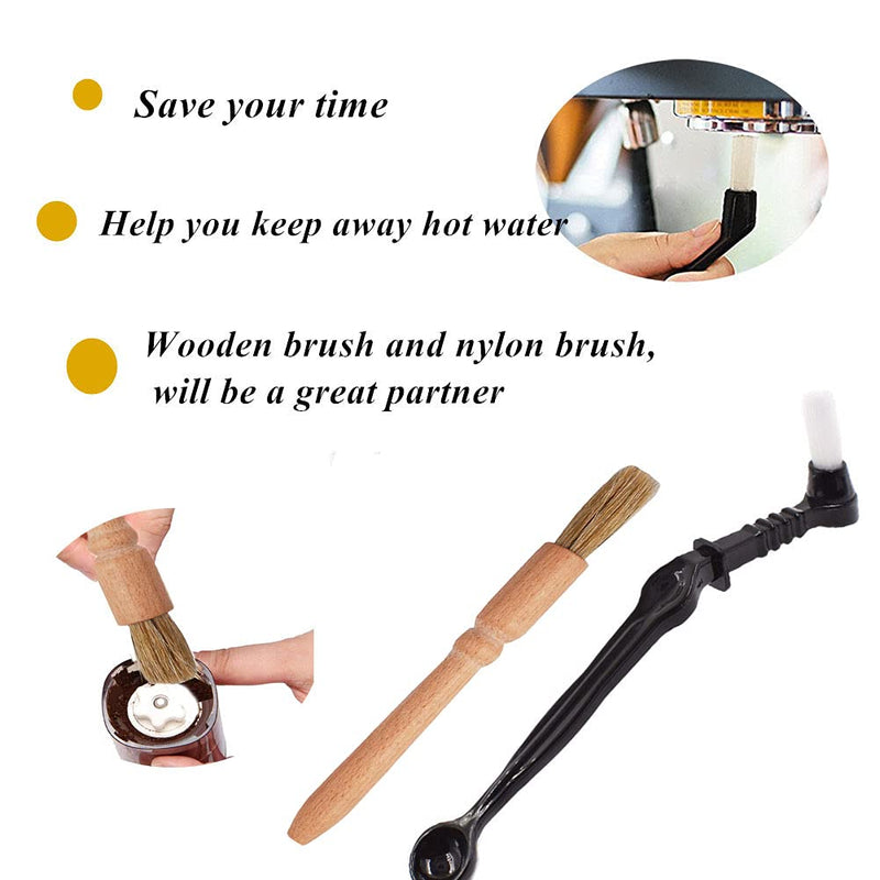 DXary 5 Pieces Coffee Brush Set Professional Espresso Brush Kit Include Wooden Coffee Grinder Machine Cleaning Brush and Nylon Espresso Brush for Coffee Machine Group Head (5)