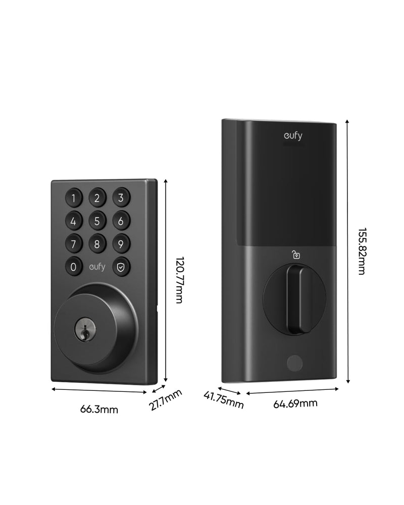 eufy Security Smart Lock C30, Keyless Entry Door Lock, Built-in WiFi Keypad Deadbolt for Front Door, No Bridge Required, Easy Installation, App Remote Control, Reliable Power, BHMA Grade 3 Contemporary Black