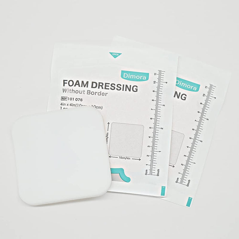 Dimora Foam Dressing, Sterile Non-Adhesive Hydrophilic Pads, Highly Absorbent 4"x4"(10 cm*10 cm) Pack of 10 Square Waterproof Dressing for Wound Care 4"x 4"(10PCS)