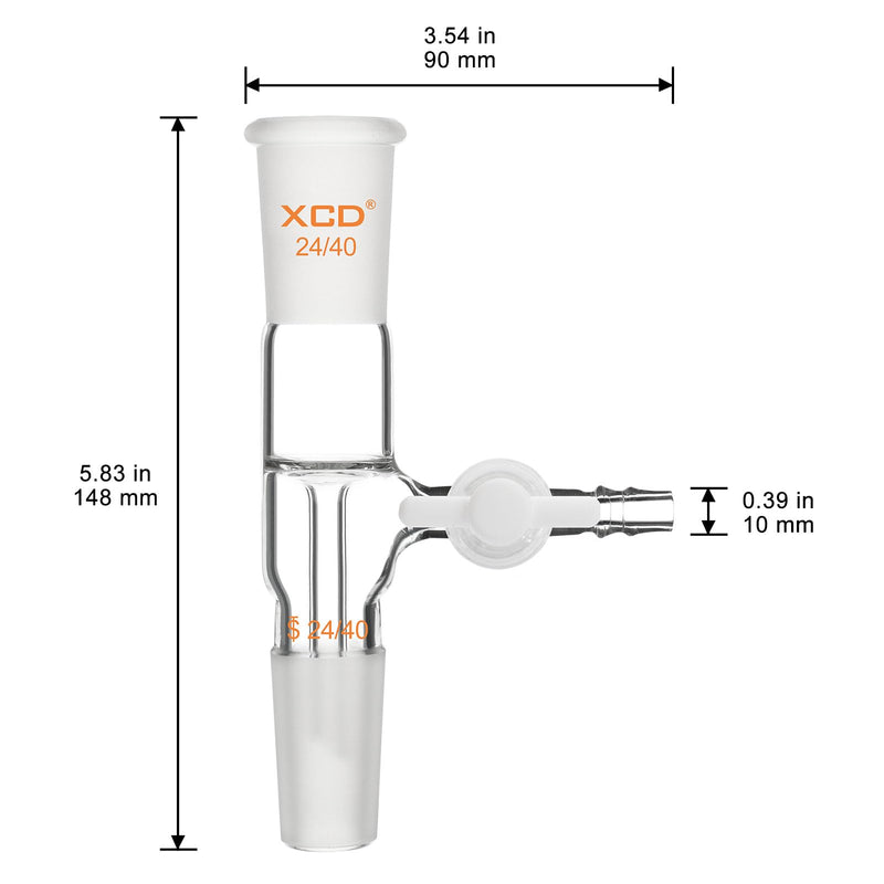 XCD Vacuum Flow Control Adapter, Precision Borosilicate Glass, Featuring a Standard 24/40 Joint and Integrated Side PTFE Stopcock for Regulating Vacuum Pressure in Distillation