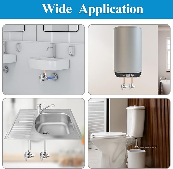 WiseWater Angle Stop Valve, 3/8" O.D Compression x 1/2" FNPT Toilet Shut Off Valve, Quarter Turn Chrome Plated Brass Fittings for Bathroom, Toilet, Kitchen (Pack of 5) 3/8" O.D X 1/2'' FNPT 5pack