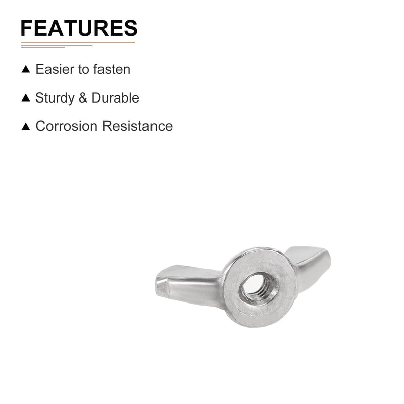 #6-32(D) Butterfly Wing Nuts - 6Pack - Good for Construction Industry - 304 Stainless Steel Butterfly Wing-Nut - Silver #6-32(D) 6