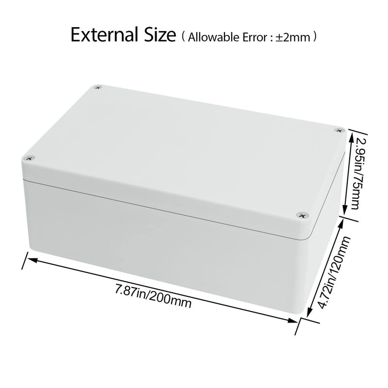 Junction Box Waterproof Plastic Project Box IP65 Plastic Project Box Electrical Box Enclosure Gray White 7.87"x 4.72"x 2.95"(200x120x75mm) 7.87"x 4.72"x 2.95"
