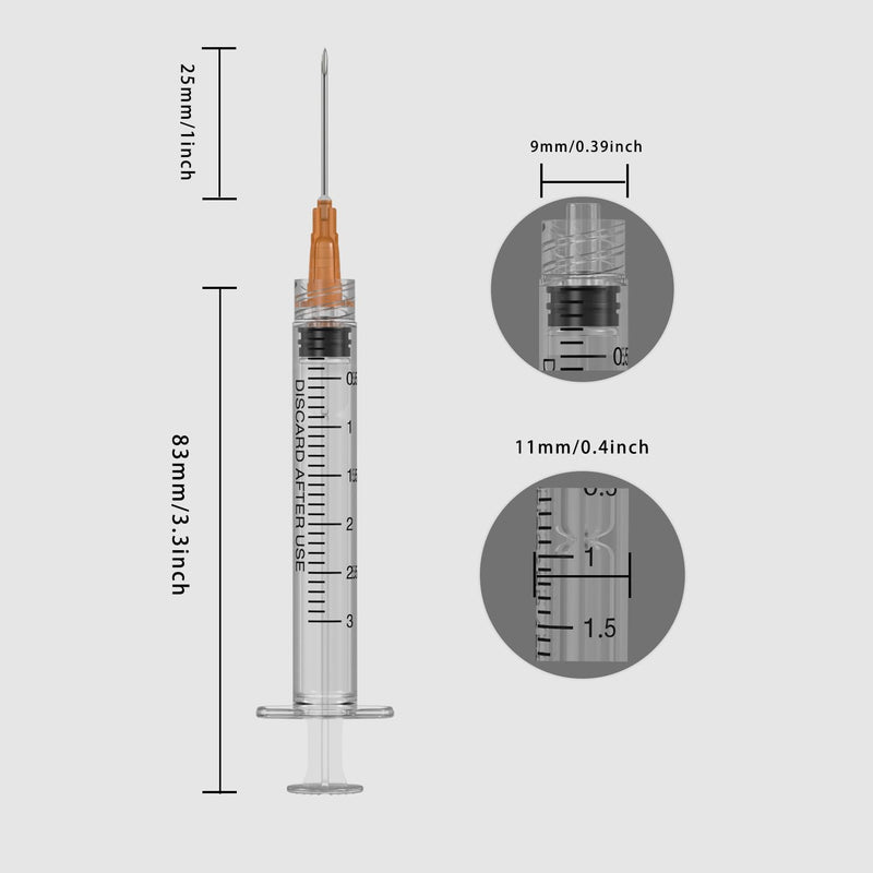 25 Gauge 1 inch Needle with Syringe(30 Pack) , 3ml Luer Lock Disposable Syringes with Needle ,Individually Wrapped 3ml 25G /1inch