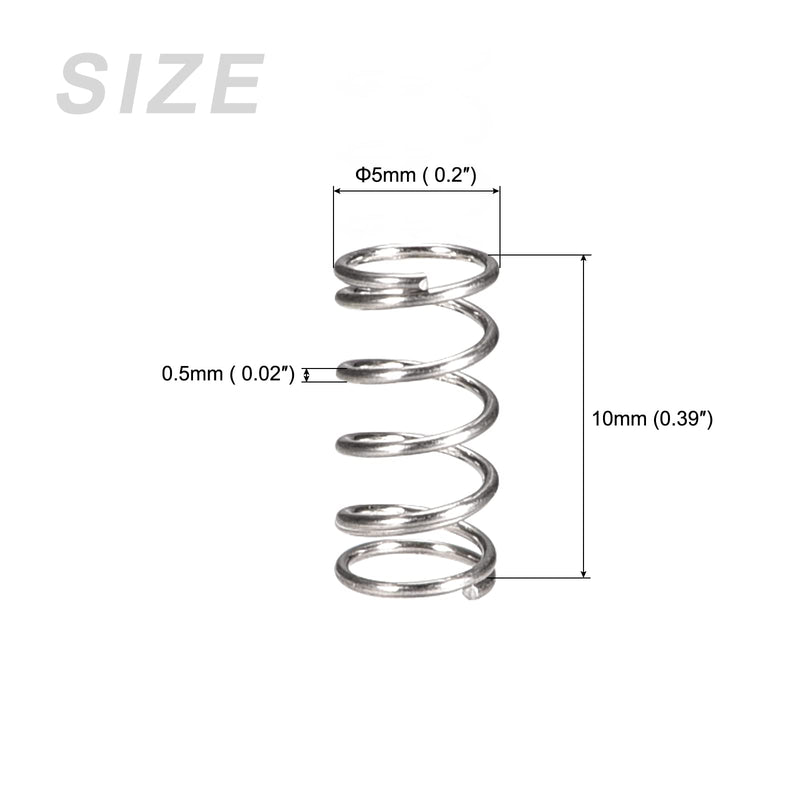 METALLIXITY Compression Springs (0.5x5mm OD,10mm Free Length) 10Pcs, 304 Stainless Steel Extension Spring - for Shop Home Repairs, DIY Projects, Silver Tone 0.5x5mmx10mm