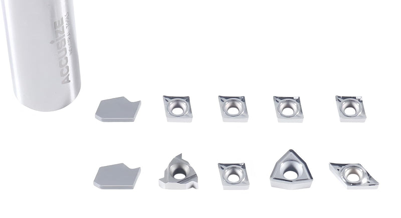 Accusize Carbide Insert Set for 1/2 in Turning Tool, 10 Pc, for Aluminum | C6 Carbide Replacement Set for 3988-0012 with GTN-2LH, 11ER A60-LH, CCGT21.51-LH, DCGT21.51-LH, WCGT2.52-AF, 3988-0012INSERTS
