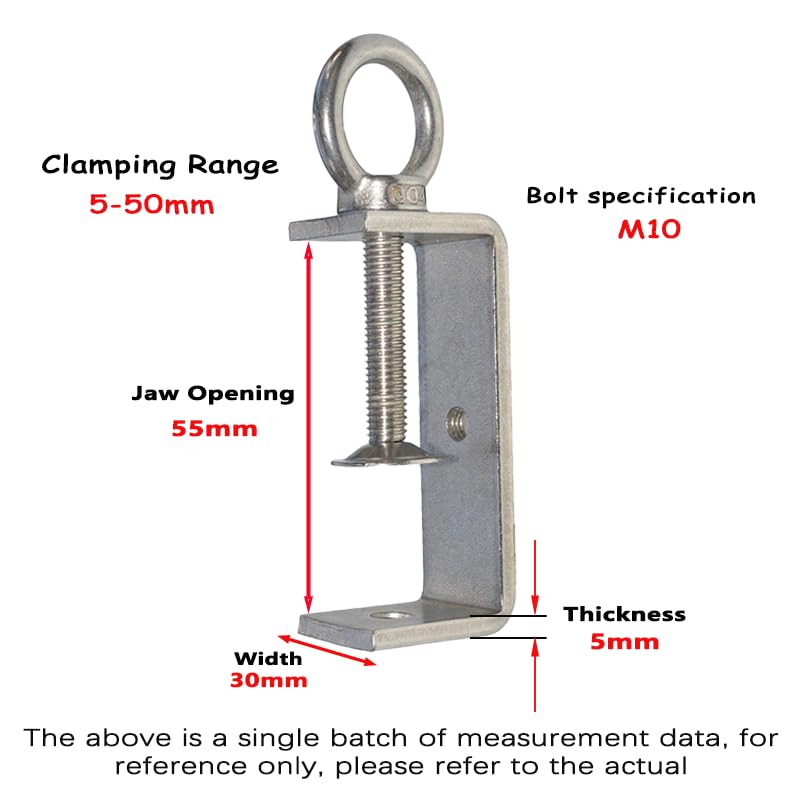 XunLiu 2PCS 304 Stainless Steel C Clamps Hanging Ring 55mm | Heavy Duty Wide Jaw Tiger Clamp , Corrosion Resistant, for Woodworking, Welding, DIY & Construction Hanging Ring 55mm(2pcs)