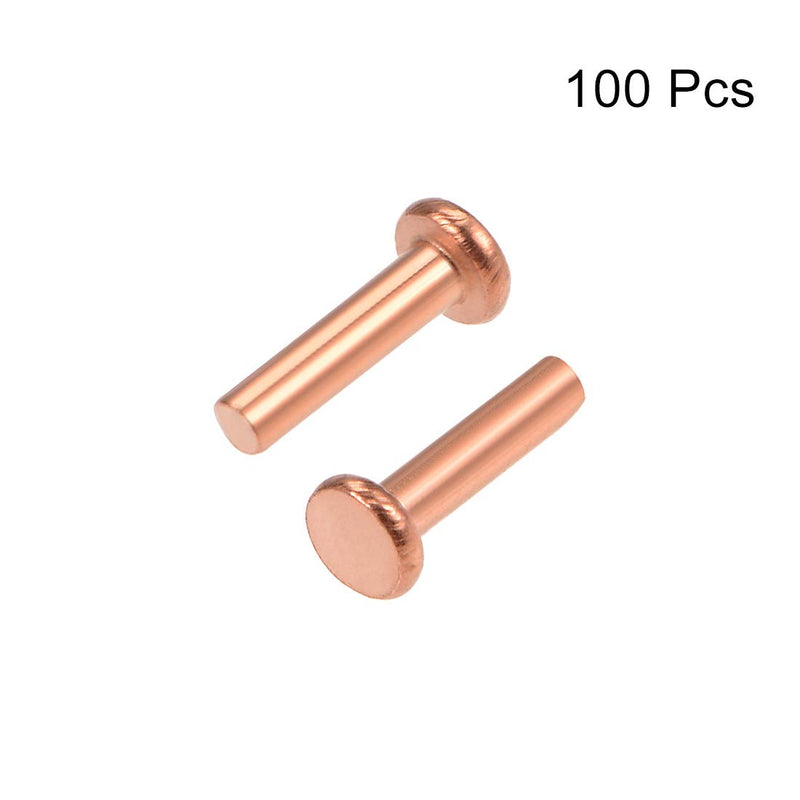 uxcell 100Pcs Copper Solid Rivets, 5/64" x 5/16" Flat Head Rivet Metal Fasteners for Electrical Applications, Leather Working Supplies 5/64" x 5/16" 100