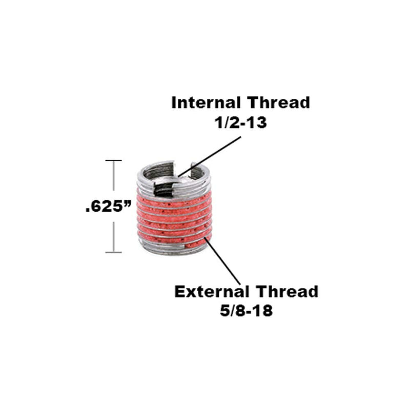 E-Z LOK Threaded Insert for Metal Thin Wall 303 Stainless Steel Thread Inserts 1/2-13 x 5/8-18 Pack of 1