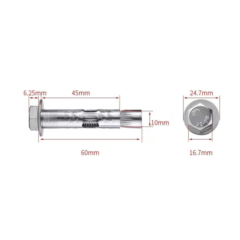 5Pcs M10*60mm Expansion Screw Bolts Stainless Steel Anchor Bolts for Wall