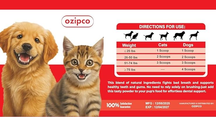 Dog Dental Powder | Natural Teeth Cleaning for Dogs & Cats | Pet Breath Freshener Food Topper with Enzymes | Helps Support Clean Teeth & Fresh Breath | Mint Flavor, 2 Pack (Up to 60-Day Supply)